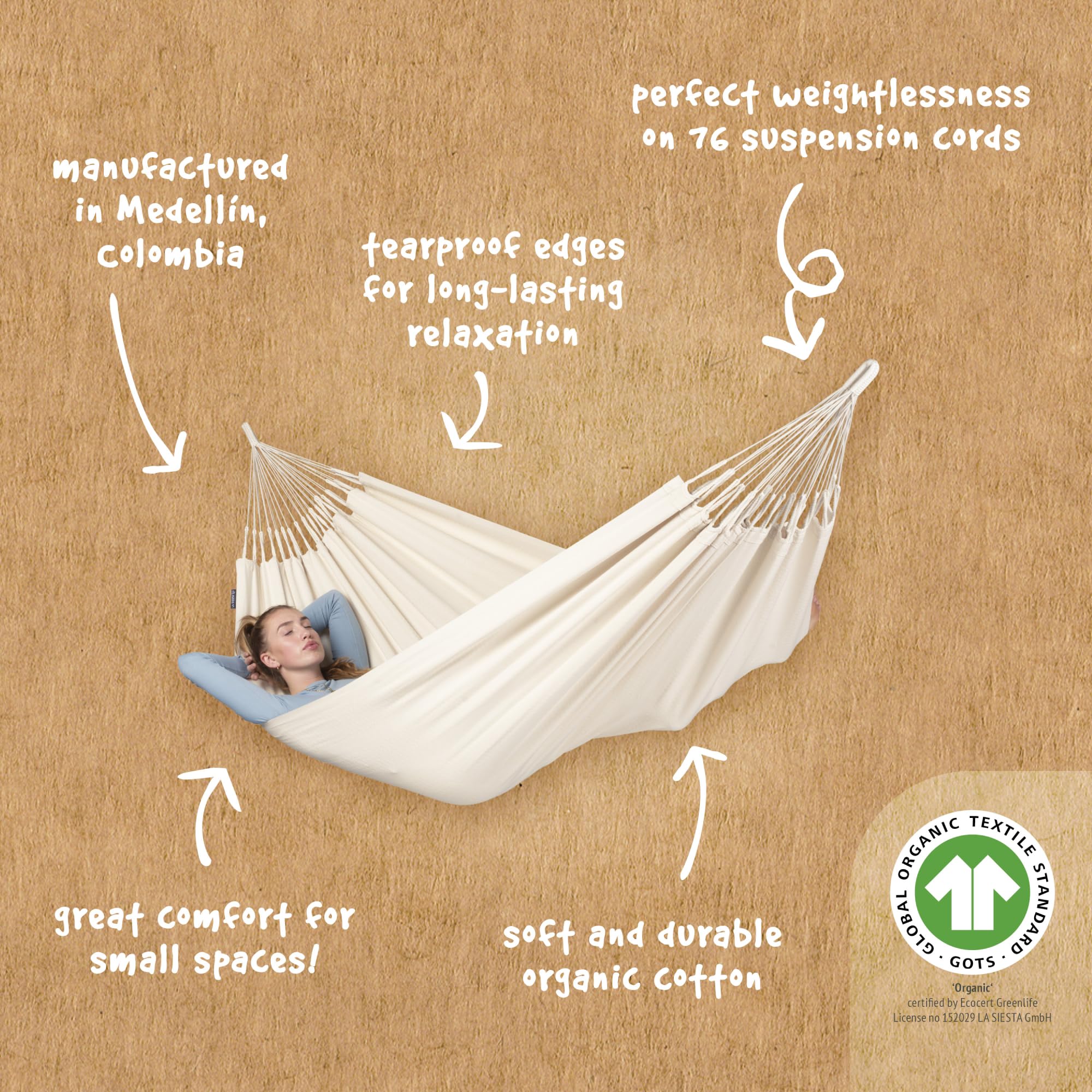 LA SIESTA® Modesta Latte - Organic Cotton Single Classic Hammock