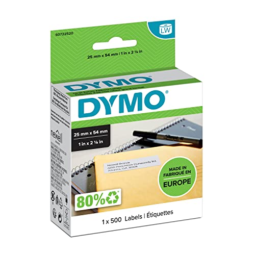 Dymo 25 mm x 54 mm LW Large Return Address Labels, 1 Roll of 500 Easy-Peel Labels, Self-Adhesive, for LabelWriter Label Makers, Authentic