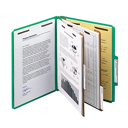 Smead 100% Recycled Pressboard Classification File Folder, 2 Dividers, 2" Expansion, Letter Size, Green, 5 per Pack (14057)