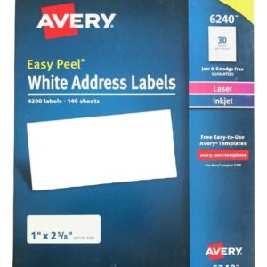 Avery Easy Peel White Address Labels for Laser Printers 6240, 1" x 2-5/8", Box of 4200