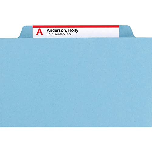 Smead Pressboard Classification File Folder with SafeSHIELD Fasteners, 1 Divider, 2" Expansion, Letter Size, Blue, 10 per Box (13730)