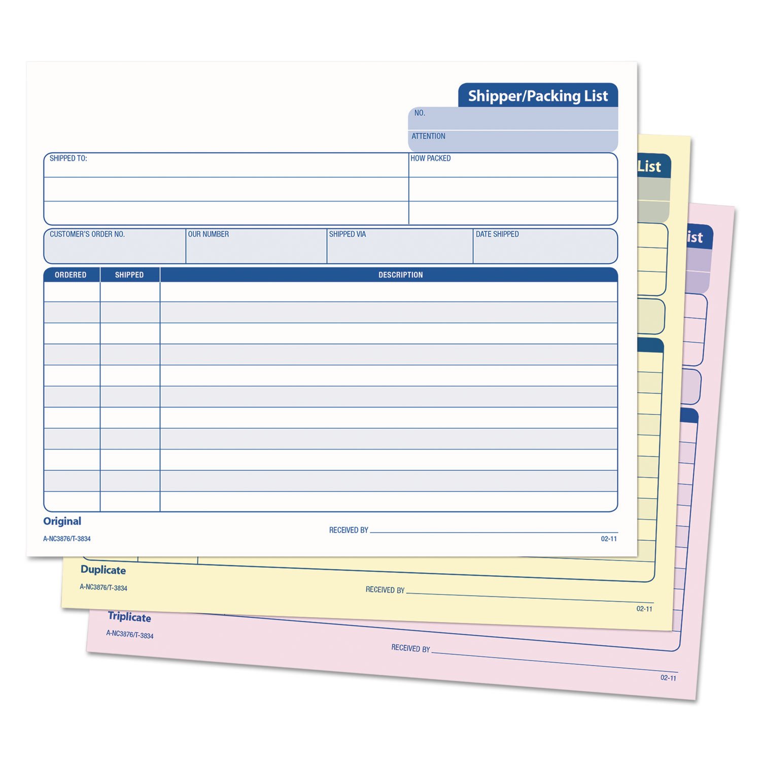 TOPS Shipper/Packing List Form, Triplicate, Carbonless, 8.5 x 7 Inches, 50 Sets per Pack (3834), Purple; White