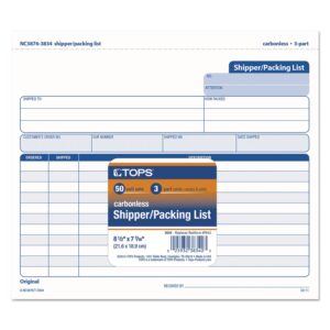 TOPS Shipper/Packing List Form, Triplicate, Carbonless, 8.5 x 7 Inches, 50 Sets per Pack (3834), Purple; White