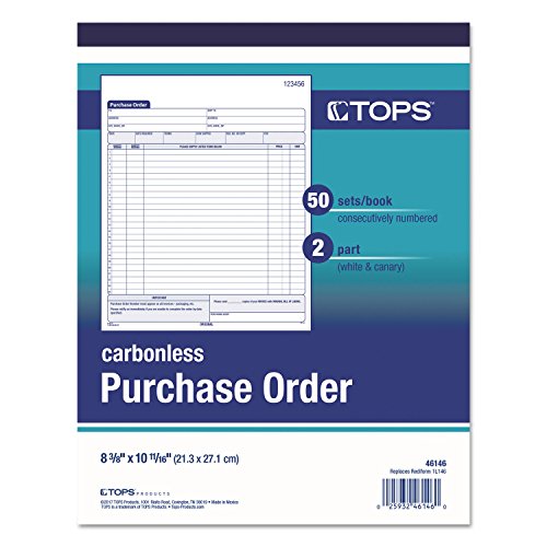 TOPS Purchase Order Book, 2-Part, Carbonless, 8-3/8 x 10-3/16 Inches, 50 Sets per Book (46146)