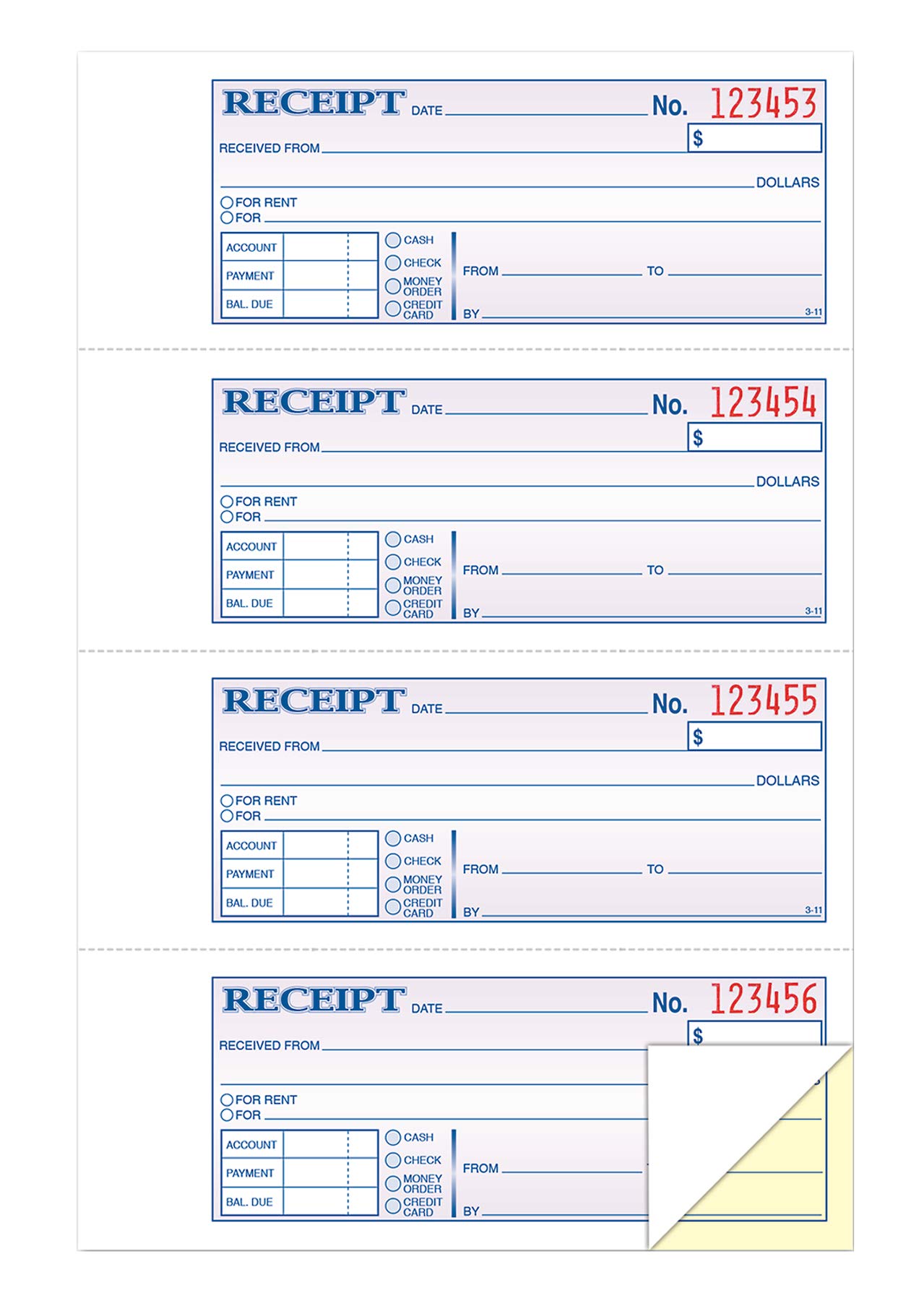 TOPS Money/Rent Receipt Book, 2-Part, Carbonless, 11 x 7-5/8 Inches, 4 Receipts/Page, 200 Sets per Book (46806)