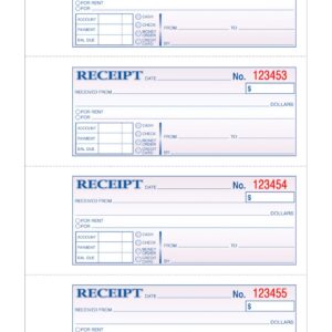 TOPS Money/Rent Receipt Book, 2-Part, Carbonless, 11 x 7-5/8 Inches, 4 Receipts/Page, 200 Sets per Book (46806)