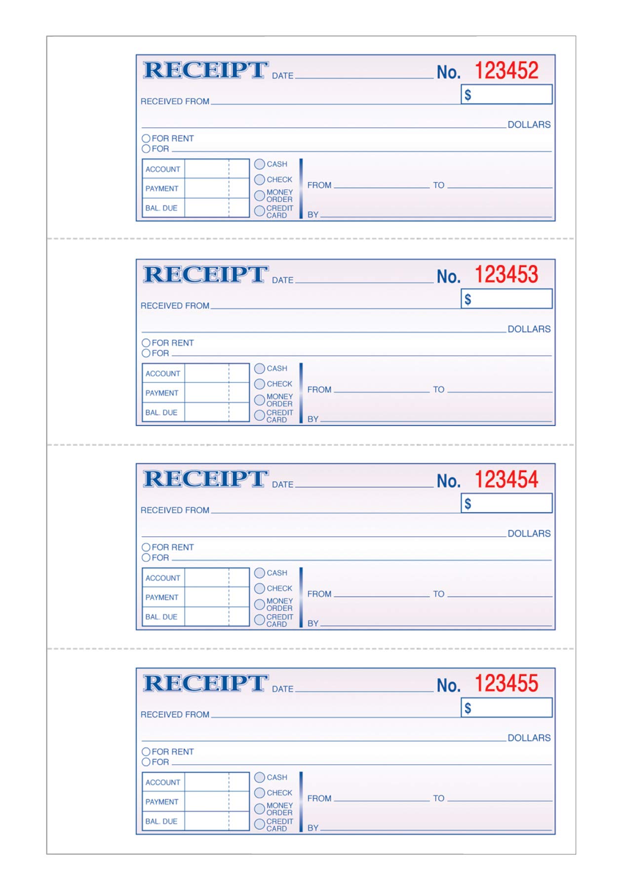 TOPS Money/Rent Receipt Book, 2-Part, Carbonless, 11 x 7-5/8 Inches, 4 Receipts/Page, 200 Sets per Book (46806)