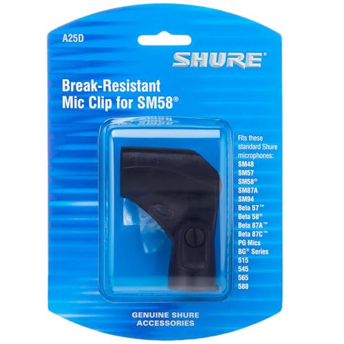 Shure A25D Microphone Clip - Stand Adapter for Handheld Mics with 3/4" (25-30mm) Barrel Diameter, PGA48, PGA57, PGA58, PGA81, SM48, SM57, SM58, SM94, SM137, 565, 545, Beta 57, Beta 58, KSM8, KSM9