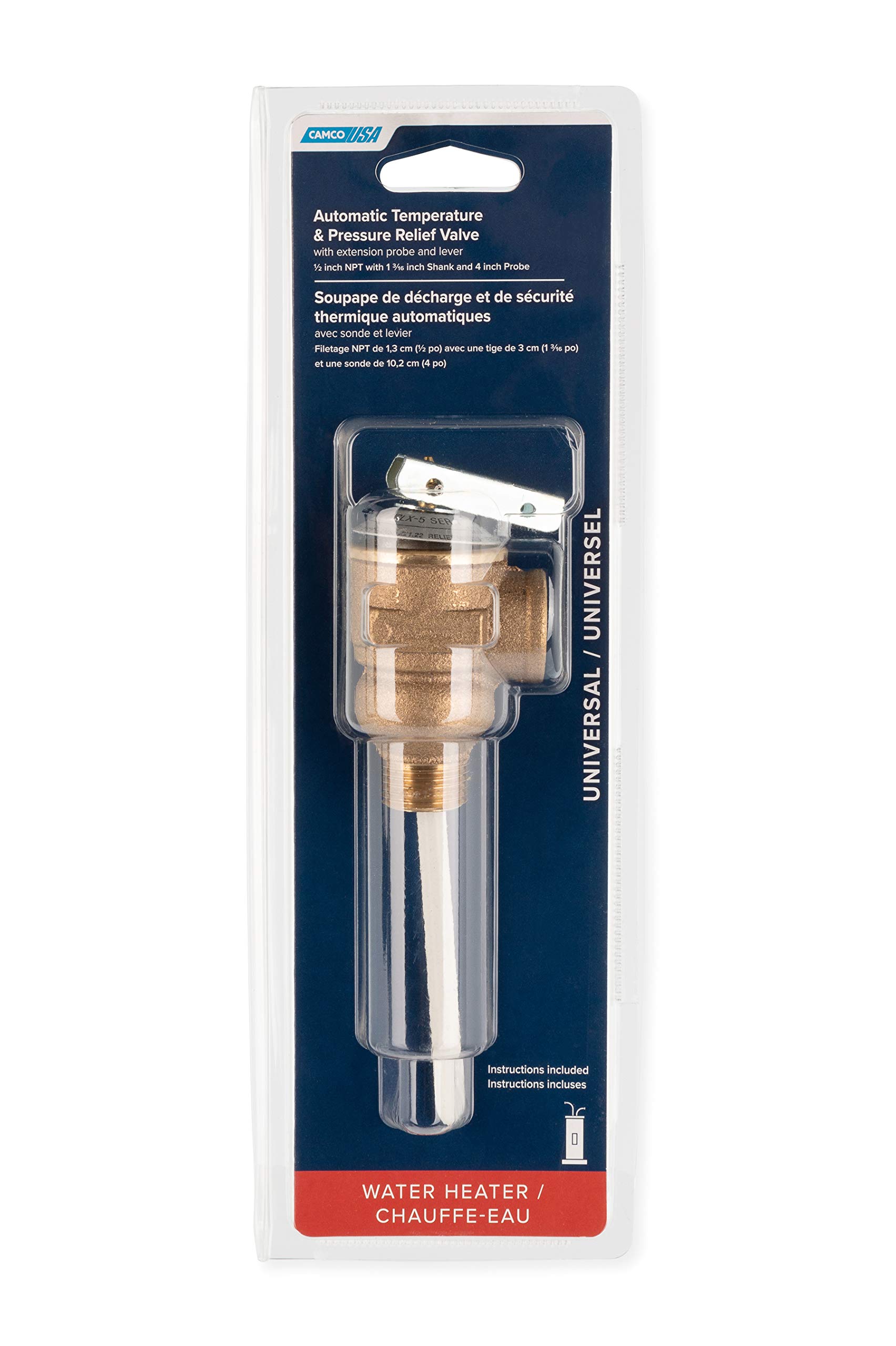 Camco Temperature & Pressure Relief Valve - 1/2" Valve w/4" Probe