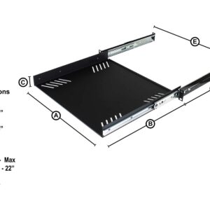 Penn Elcom R1290/1U Sliding Rack Tray (Audio, AV, IT, DJ) Equipment Shelf for 1 Rack Space up to 15 Inch Deep