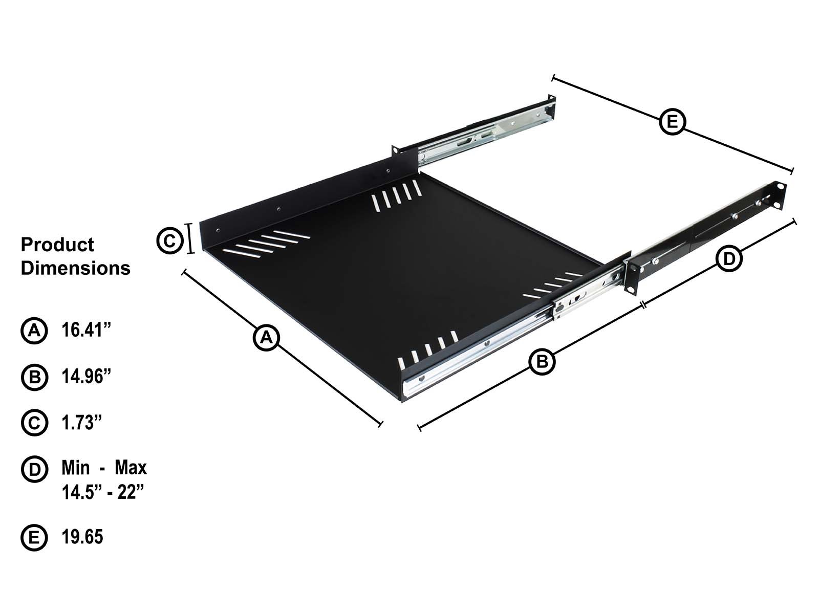 Penn Elcom R1290/1U Sliding Rack Tray (Audio, AV, IT, DJ) Equipment Shelf for 1 Rack Space up to 15 Inch Deep