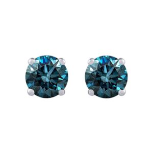 1/2 ct. Blue - I1 Round Brilliant Cut Diamond Earring Studs in 14K White Gold