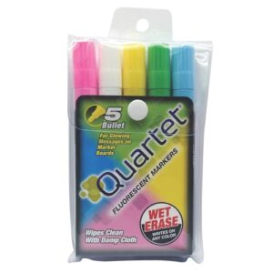 Quartet Glo-Write Fluorescent Markers, Bullet Tip, Wet-Erase, White Board Dry Erase Pens for Teachers, Home School & Office Supplies, Assorted Bold Colors, 5 Pack (5090)