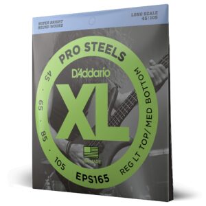 d'addario xl prosteels bass guitar strings - eps165 - long scale - regular light top/medium bottom, 45-105