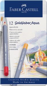 faber-castell goldfaber aqua watercolor pencils - tin of 12 colors, pre-sharpened water colored pencils