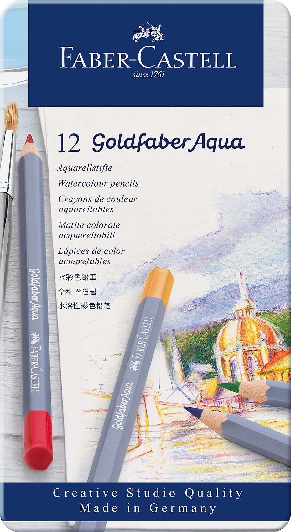 Faber-Castell Goldfaber Aqua Watercolor Pencils - Tin of 12 Colors, Pre-Sharpened Water Colored Pencils