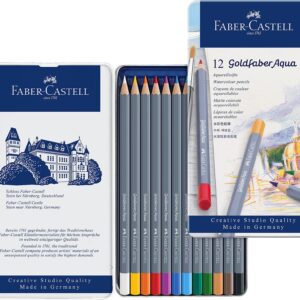 Faber-Castell Goldfaber Aqua Watercolor Pencils - Tin of 12 Colors, Pre-Sharpened Water Colored Pencils