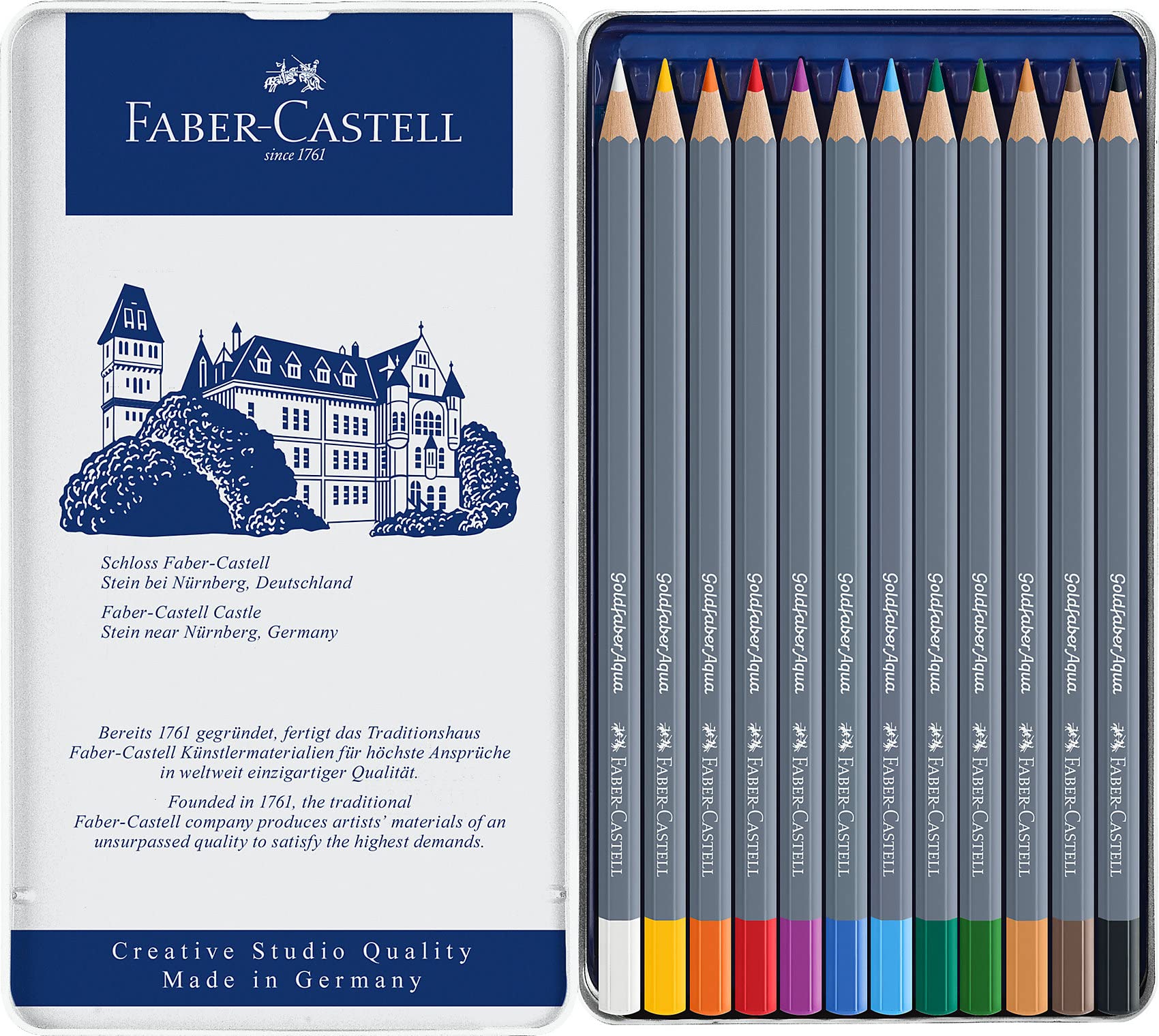 Faber-Castell Goldfaber Aqua Watercolor Pencils - Tin of 12 Colors, Pre-Sharpened Water Colored Pencils