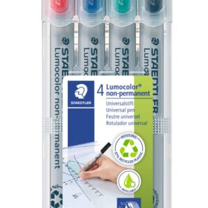 STAEDTLER 311 WP4 Lumocolor non-permanent pen, assorted colors, 4 Count (Pack of 1),black