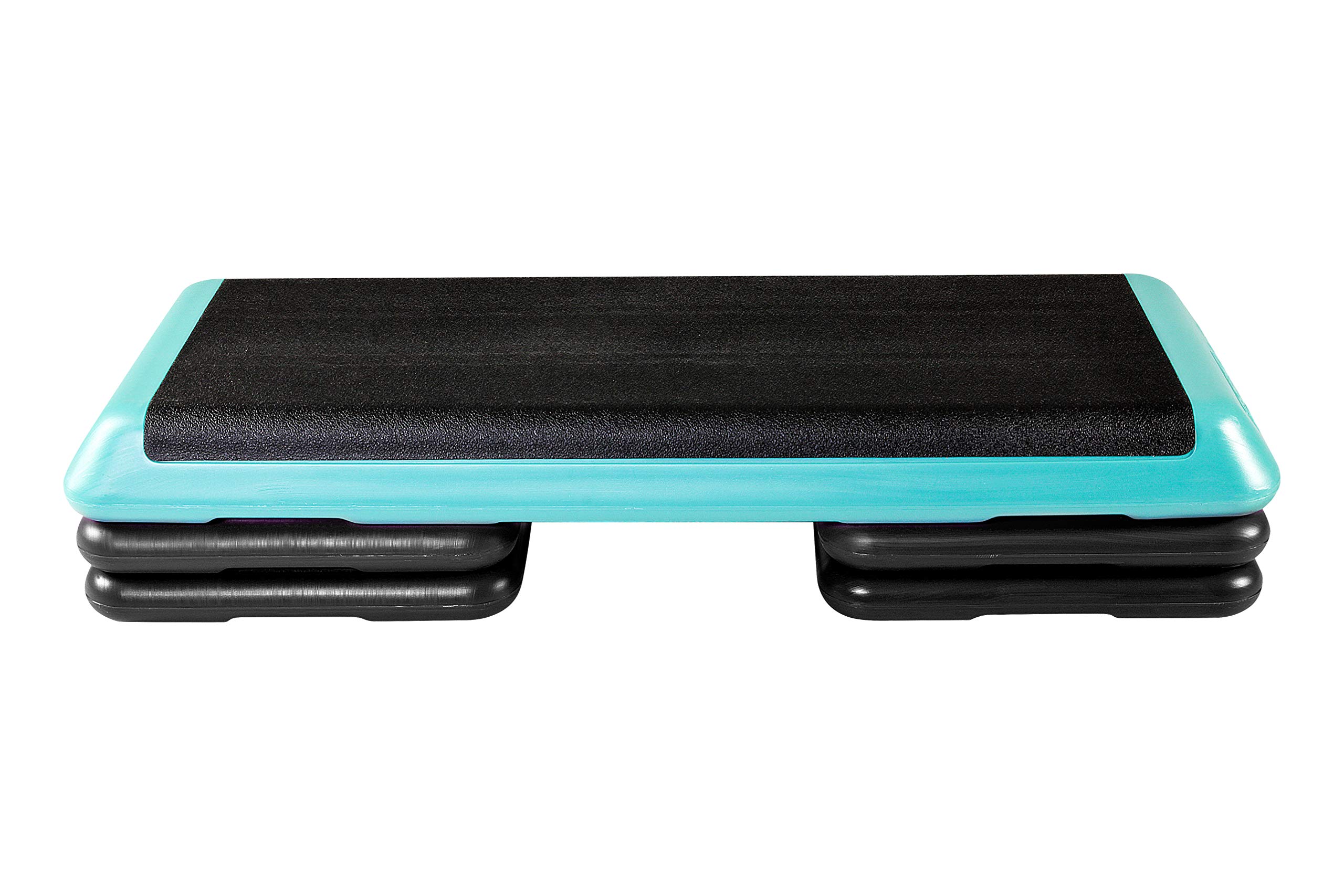 The Step (Made in USA) Original Aerobic Platform – Health Club Size – With Four Original Risers (Teal Platform with Black Risers), One Size