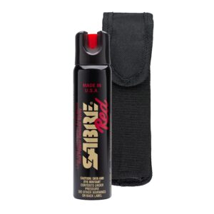 sabre magnum 120 pepper spray with holster, 35 bursts, 12-foot (4-meter) range, extra large 122 gram canister, wide cone spray pattern, uv marking dye, twist lock safety