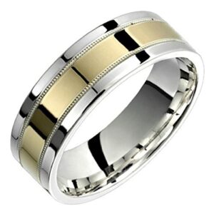 Alain Raphael 2 Tone Sterling Silver and 10k Yellow Gold 7 Millimeters Wide Wedding Band Ring