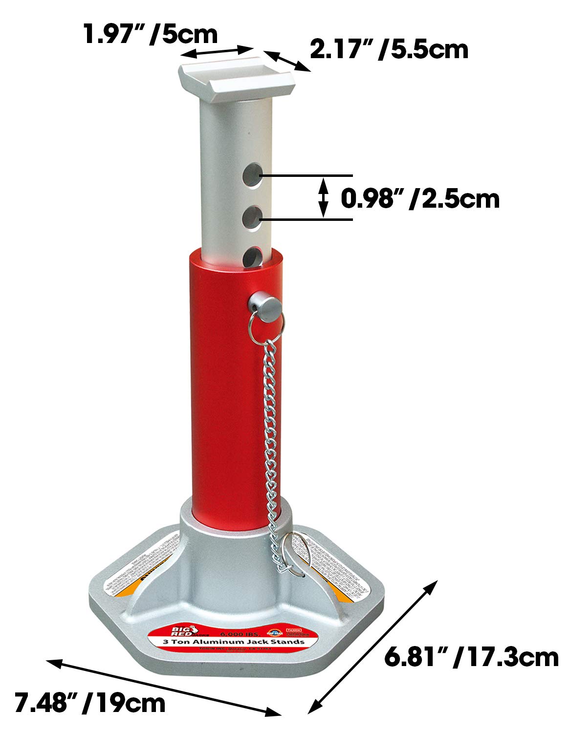 BIG RED T43004 Torin Aluminum Jack Stands with Locking Support Pins: 3 Ton (6,000 lb) Capacity, Red/Silver, 1 Pair