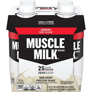 muscle milk genuine protein shake, vanilla crème, 25g protein, 11 fl oz (pack of 4)