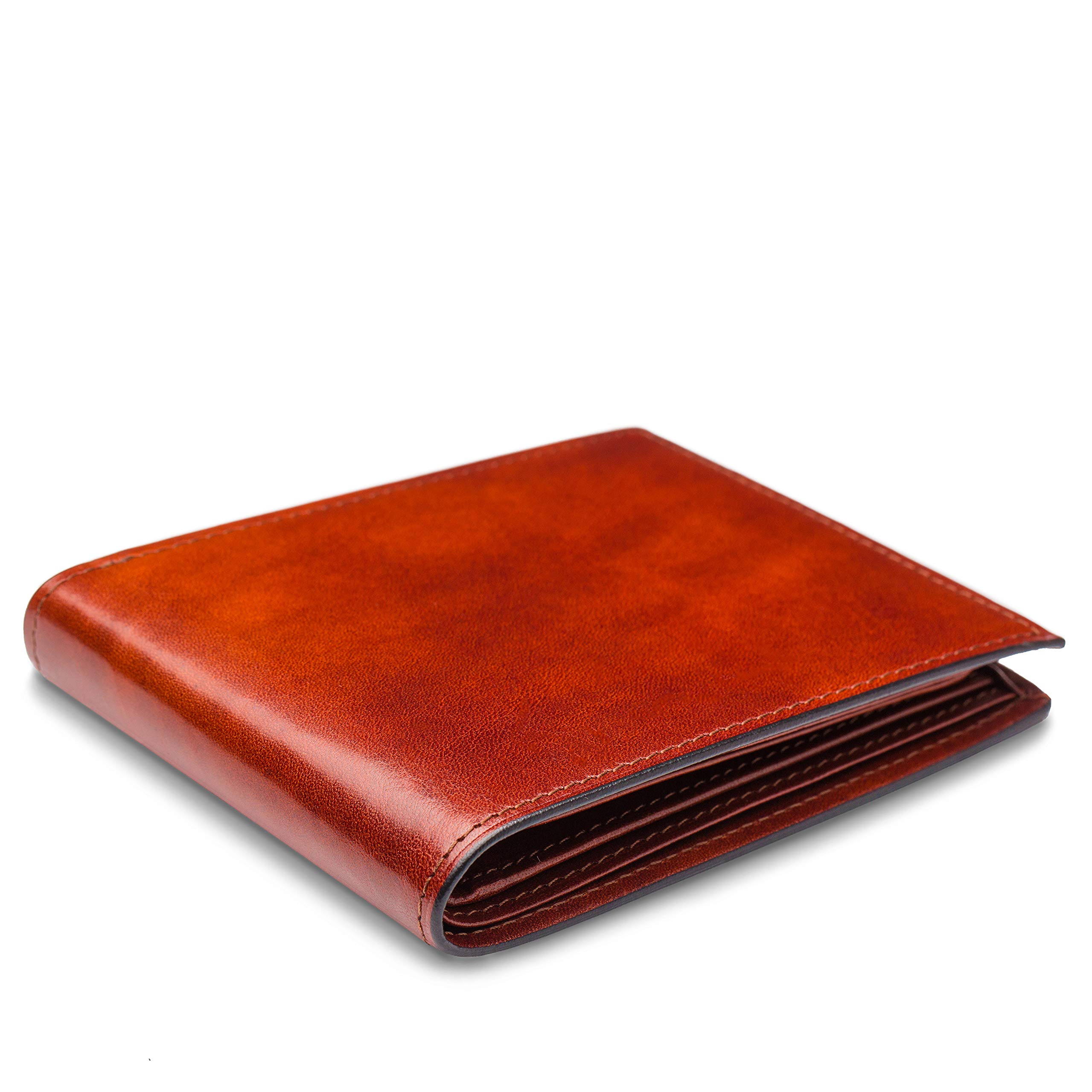 Bosca Men's Old Leather Bifold Wallet with ID Window and Card Slots - Italian Leather, Durable and Stylish, Cognac Brown