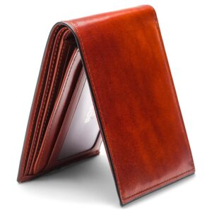 Bosca Men's Old Leather Bifold Wallet with ID Window and Card Slots - Italian Leather, Durable and Stylish, Cognac Brown