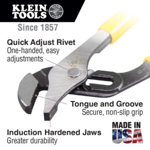 Klein Tools J502-10 Pliers, Adjustable Jaw Pump Pliers, Tongue and Groove, with Dual Material Handles, 10-Inch