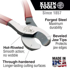 Klein Tools J63050 Cable Cutter, Made in USA, Journeyman Cable Cutter Cuts Aluminum, Copper and Communications Cable with Shear-Type Jaws