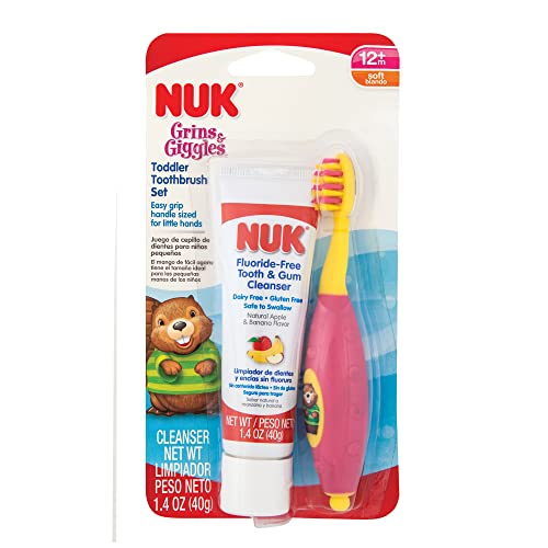 NUK Toddler Tooth and Gum Cleanser with Toothpaste, Colors May Vary,1 Set