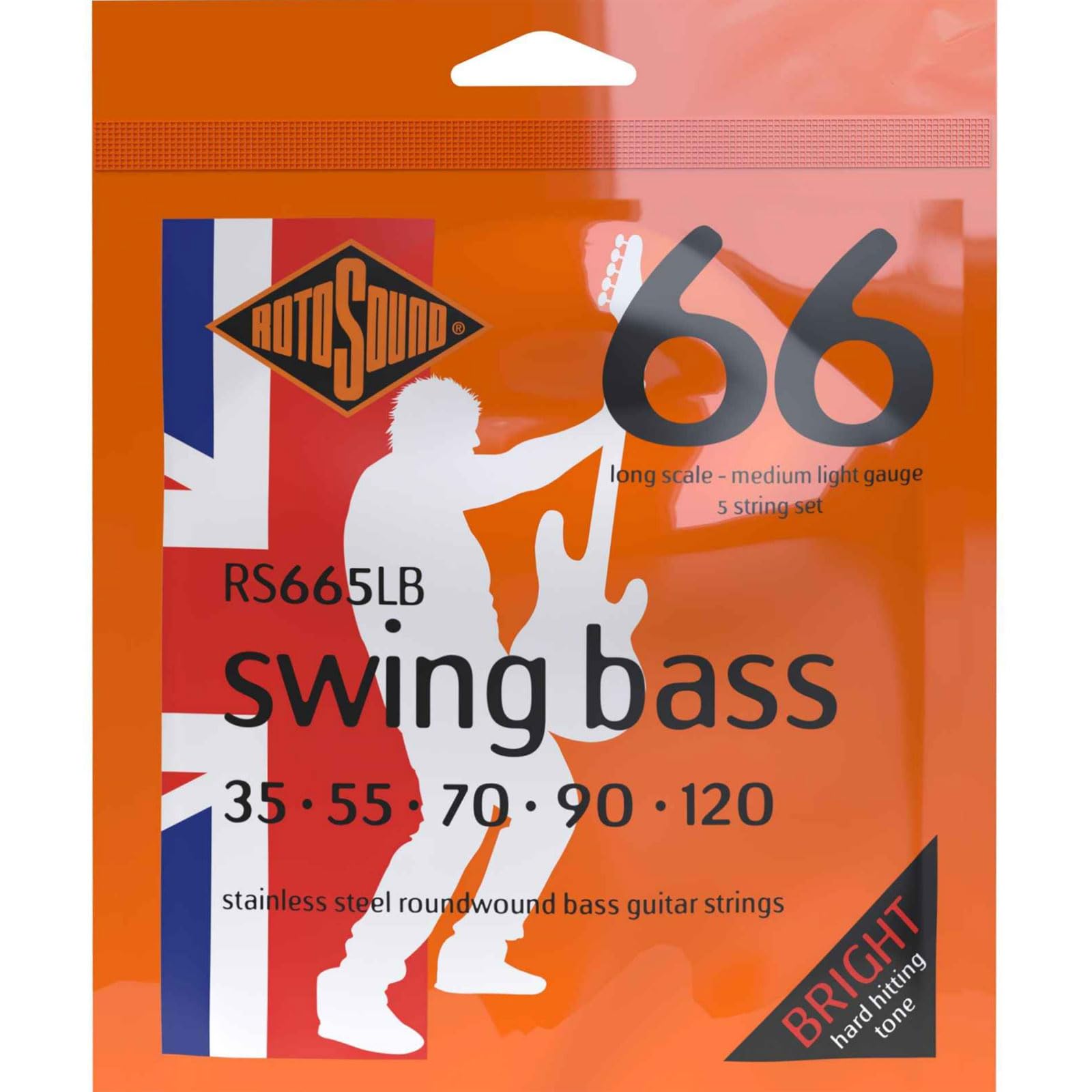 Rotosound RS665LB Swing Bass 66 Stainless Steel 5 String Bass Guitar Strings (35 55 70 90 120)