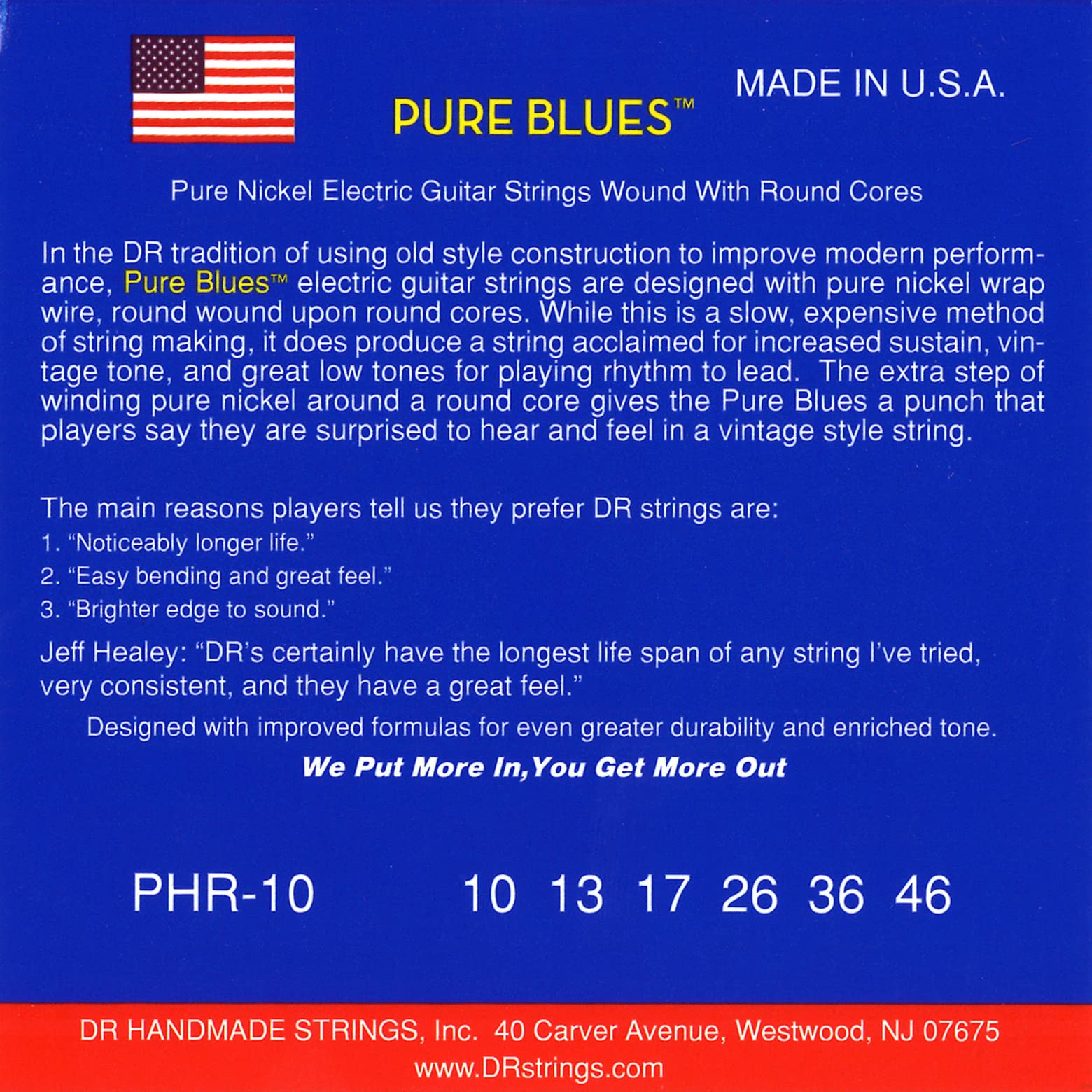 DR Strings Pure Blues Nickel Wound Vintage Style Electric Guitar Strings — 10-46 Gauge