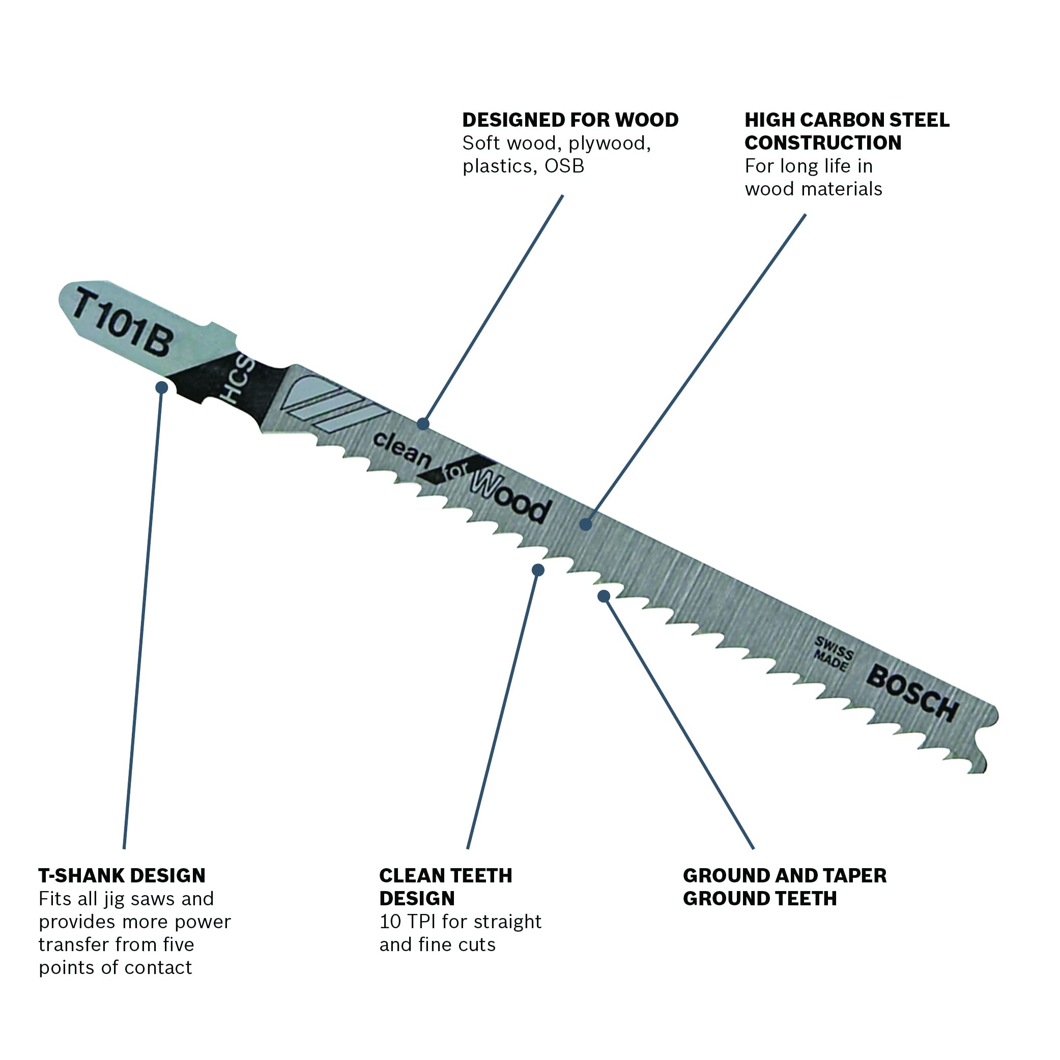 BOSCH T101B100 100-Pack 4 In. 10 TPI T-Shank Jig Saw Blades Ideal for Clean Cuts in Hard & Soft Wood, Plywood, Plastics, OSB, Laminated Particle Board