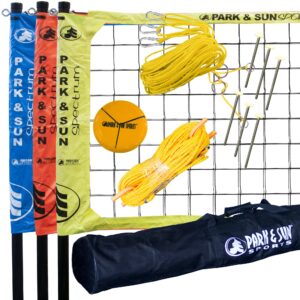 park & sun sports tri-ball volleyball: portable outdoor 3-way net system, professional series