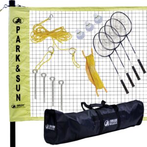 Park & Sun Sports Portable Indoor/Outdoor Badminton Net System with Carrying Bag and Accessories: Professional Series, Yellow/Black, Standard