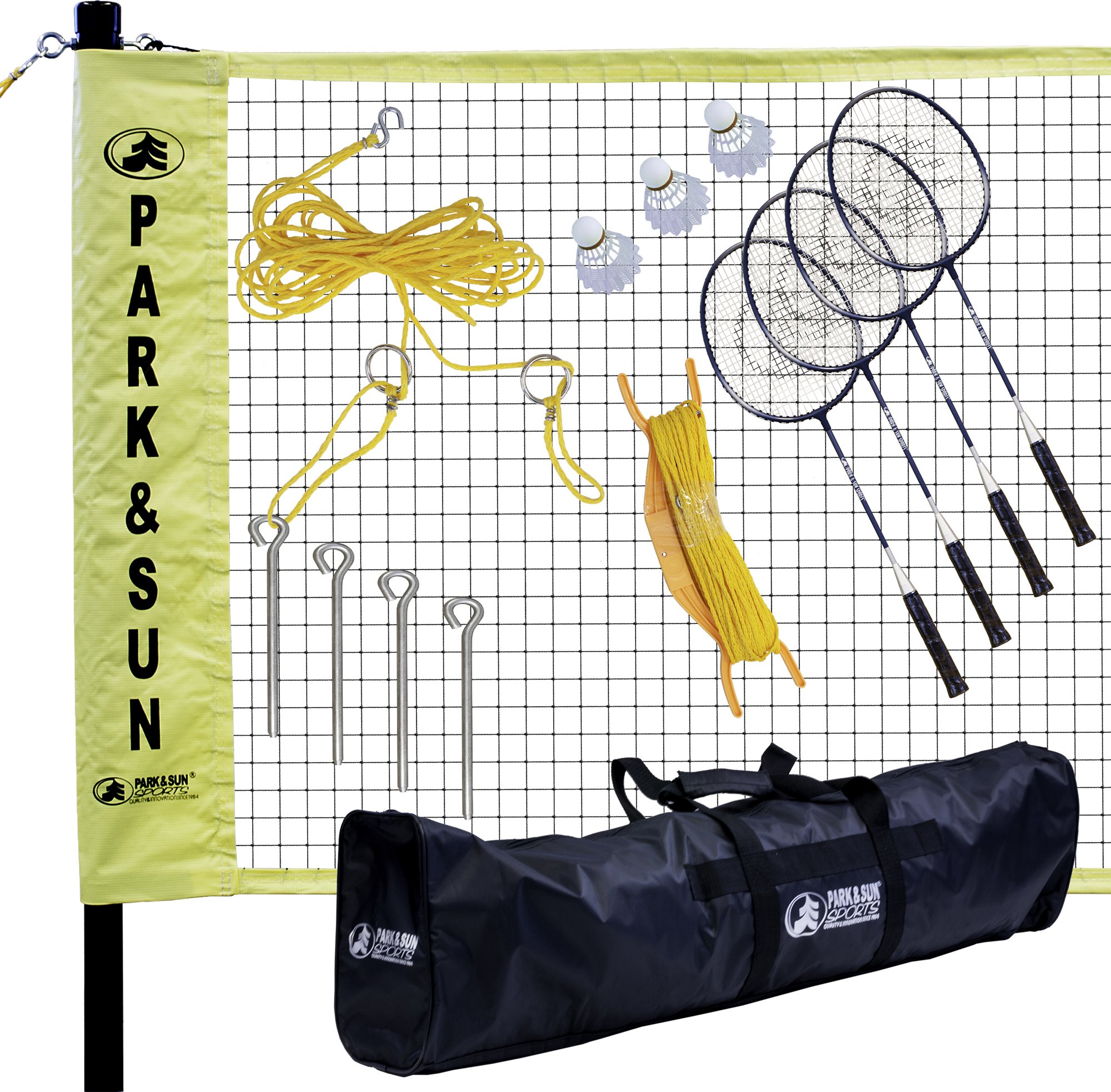 Park & Sun Sports Portable Indoor/Outdoor Badminton Net System with Carrying Bag and Accessories: Professional Series, Yellow/Black, Standard