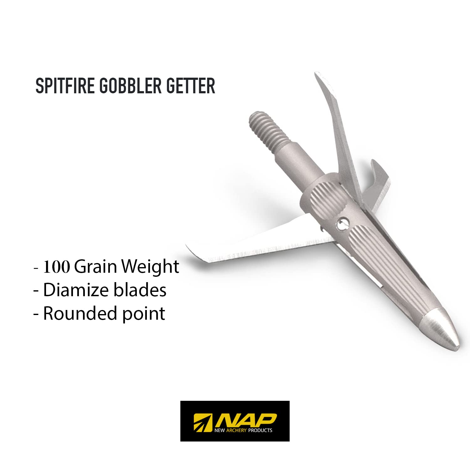 NEW ARCHERY PRODUCTS Spitfire Gobbler Getter 3-Blade 100 Grain Durable Precise Front-Deploying Bowhunting Mechanical Broadhead - 3 Pack