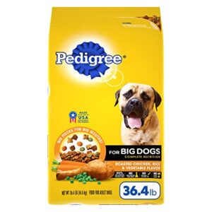 pedigree for big dogs adult complete nutrition large breed dry dog food roasted chicken, rice & vegetable flavor dog kibble, 36.4 lb. bag