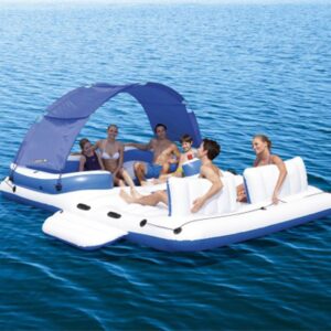 Bestway Hydro-Force Tropical Breeze 6 Person Inflatable Party Island Water Float Lounger with 6 Cup Holders, Backrests, and Detachable Sun Shade