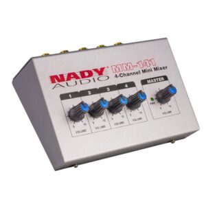 nady mm-141 4-channel mono unbalanced mini mixer – ¼” inputs & output – portable - battery powered or use optional ac adapter …