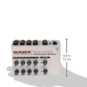 Nady MM-242 4 Stereo / 8 Mono Channel Mini Mixer with mono/stereo mode, ¼” Inputs and outputs – battery powered, or use optional AC adapter