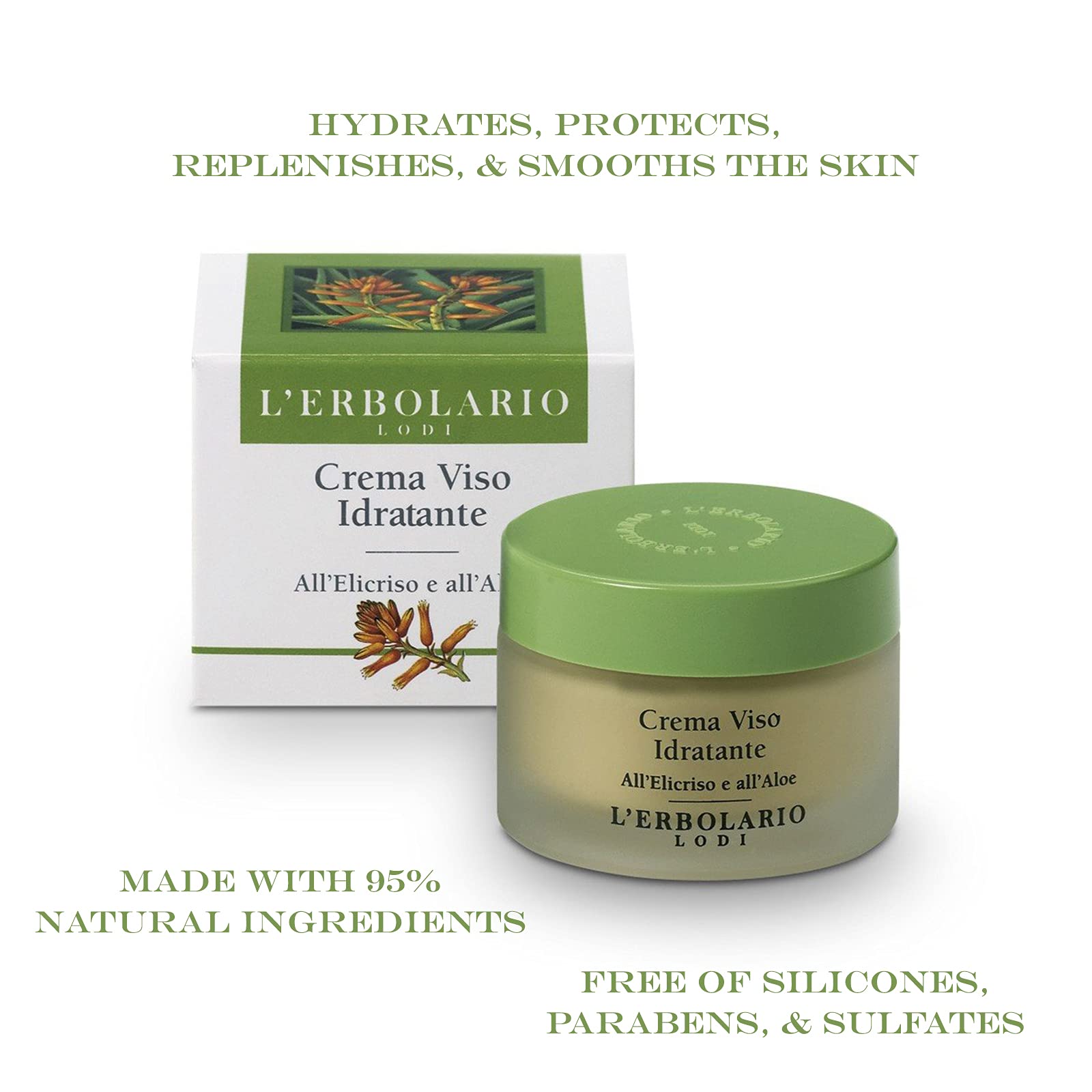 L'Erbolario Moisturising Face Cream - Hydrating And Nourishing Treatment - Fast Absorbing, Non-Greasy - Light Texture Can Be Applied Day Or Night - Ideal Base For Luminous Makeup - 1.6 Oz