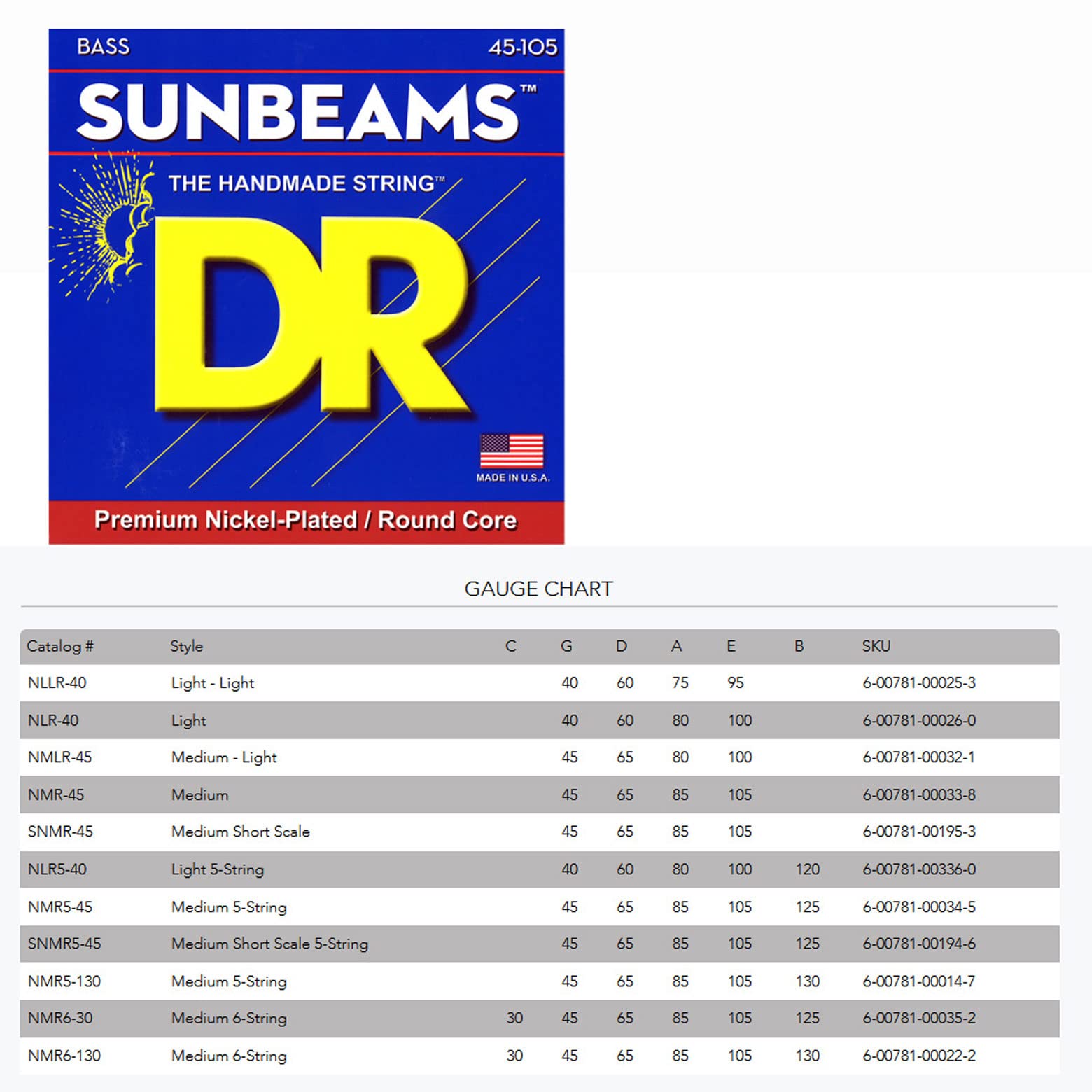 DR Strings Sunbeam - Nickel Plated Round Core 5 String Bass 45-125