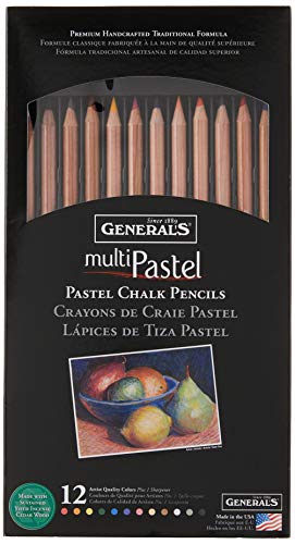 General Pencil 4400-12A General's Pastel Chalk Pencils, 12 Colors, Multicolor, 7 x 1/4 x 1/4 in