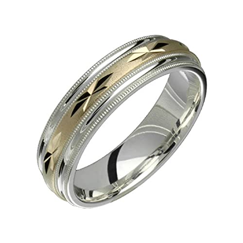 Alain Raphael two-tone sterling silver and 10K yellow gold 6 millimeters wide wedding band ring