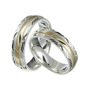 Alain Raphael two-tone sterling silver & 10K yellow gold 6 millimeters wide wedding band ring set him and her