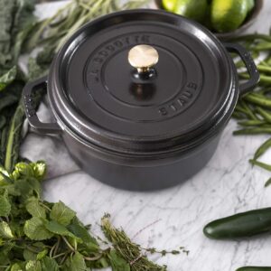 STAUB Cast Iron Dutch Oven 4-qt Round Cocotte, Made in France, Serves 3-4, Matte Black